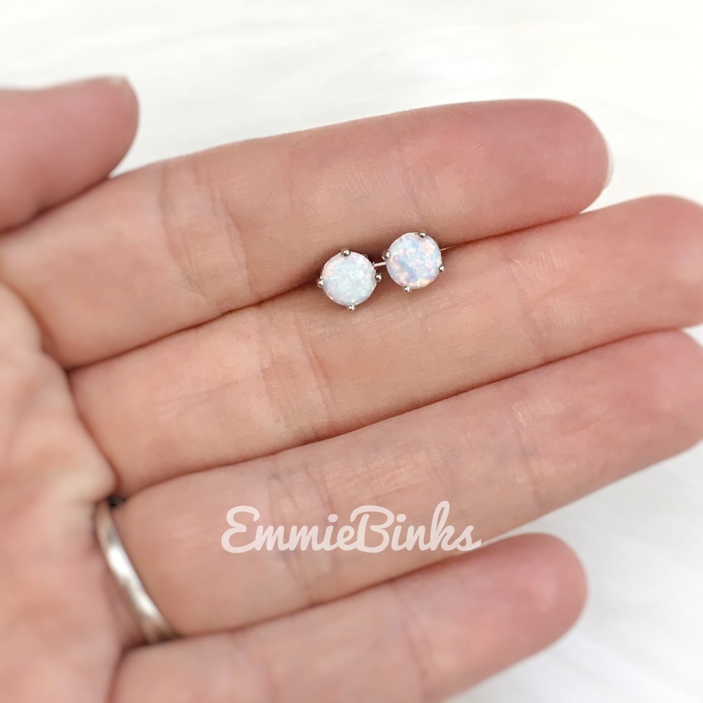 New Dainty White Gold Plated White Fire Opal Stud Earrings